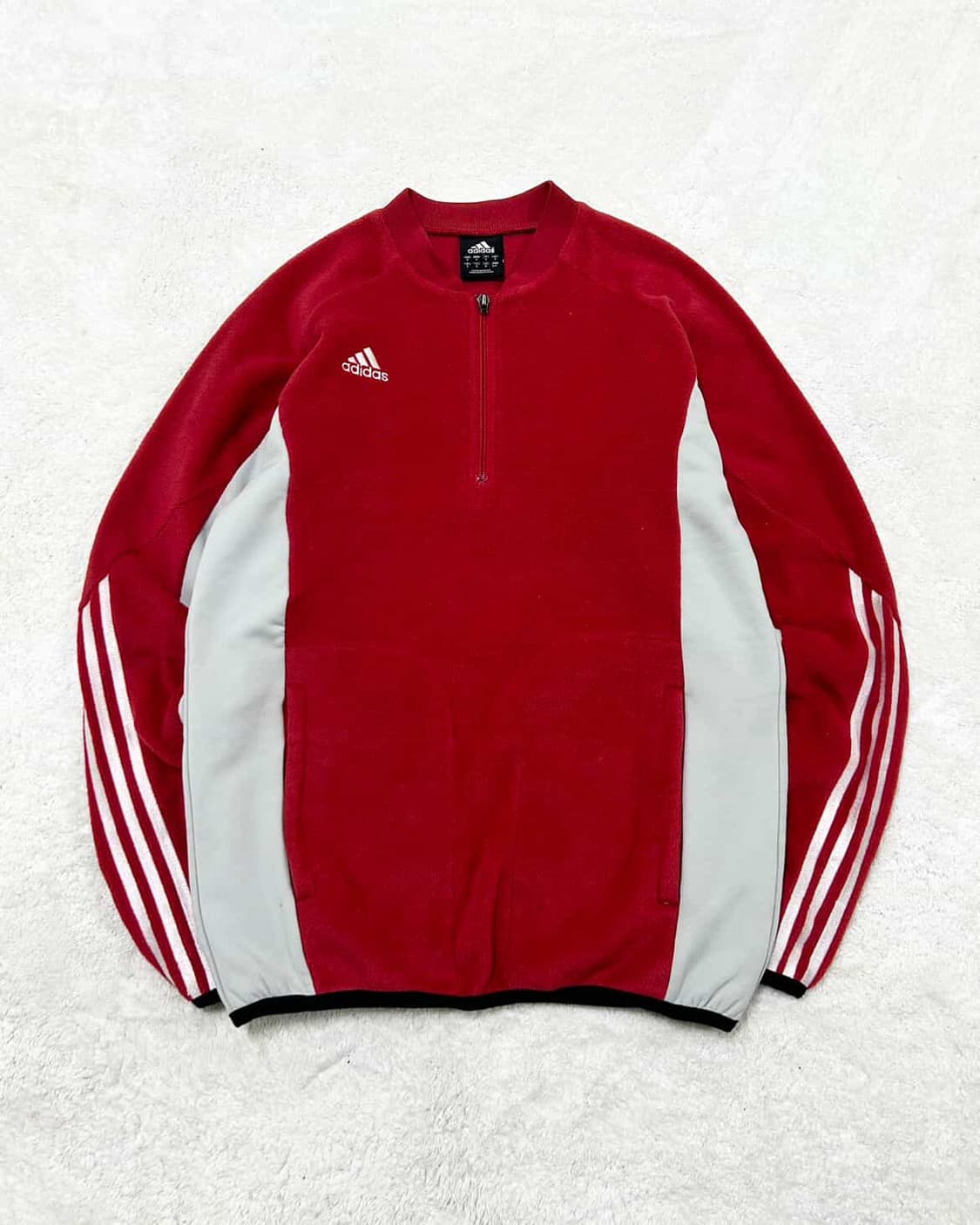 아디다스 레드 삼선 플리스 반집업 상품이미지6