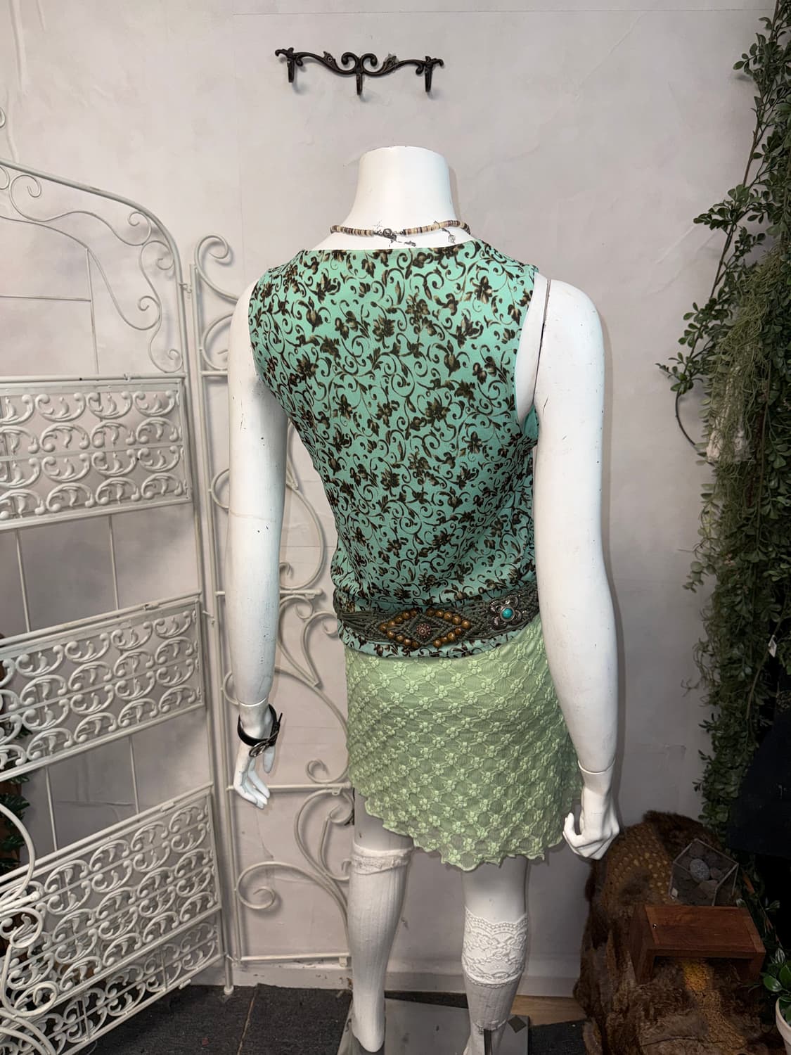 Mint oriental floral ribbon sleeveless 상품이미지6