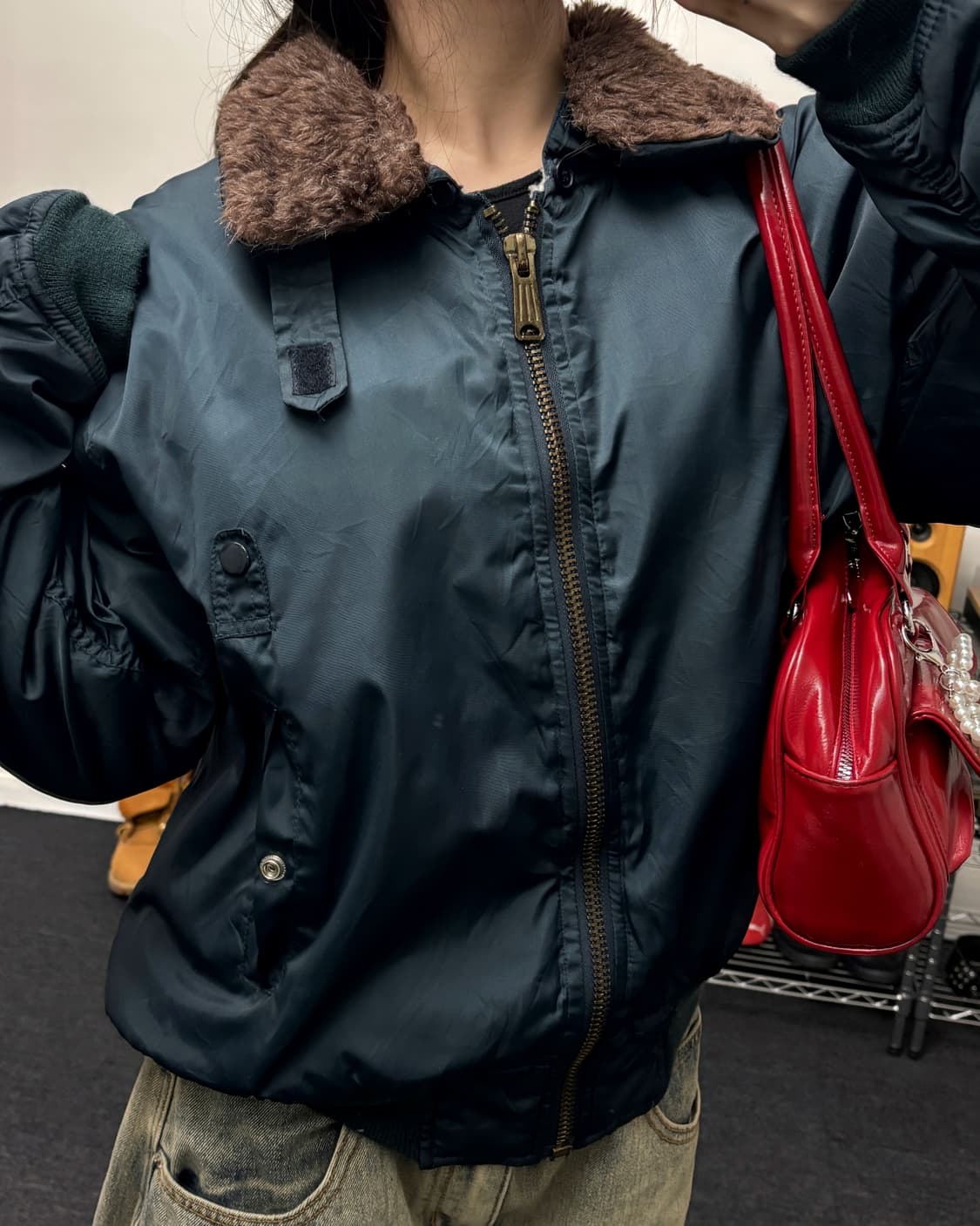 USA 올드 빈티지 퍼 카라넥 항공점퍼 상품이미지1