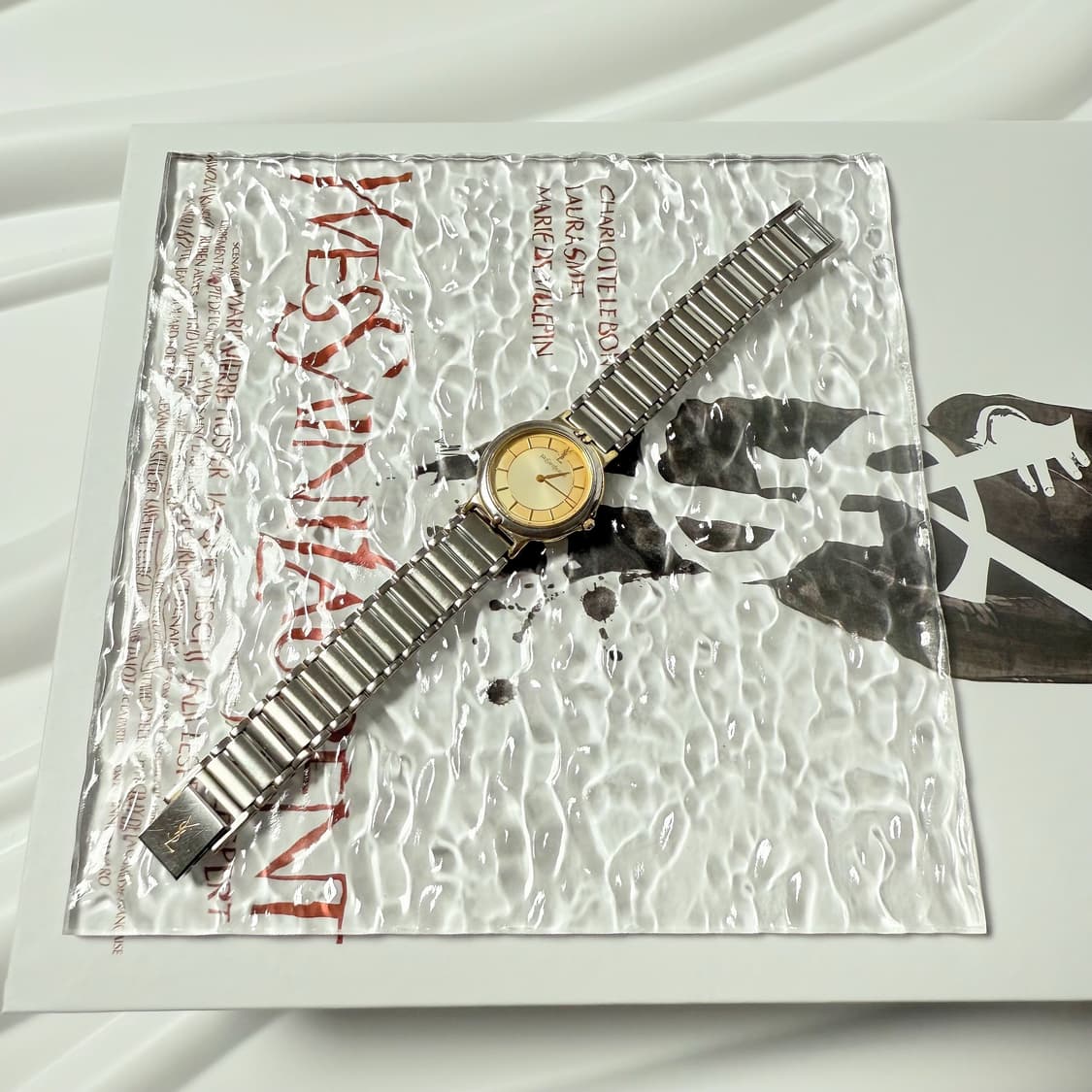 빈티지 YSL 생로랑 콤비 메탈 브레이슬릿 쿼츠 시계 상품이미지2