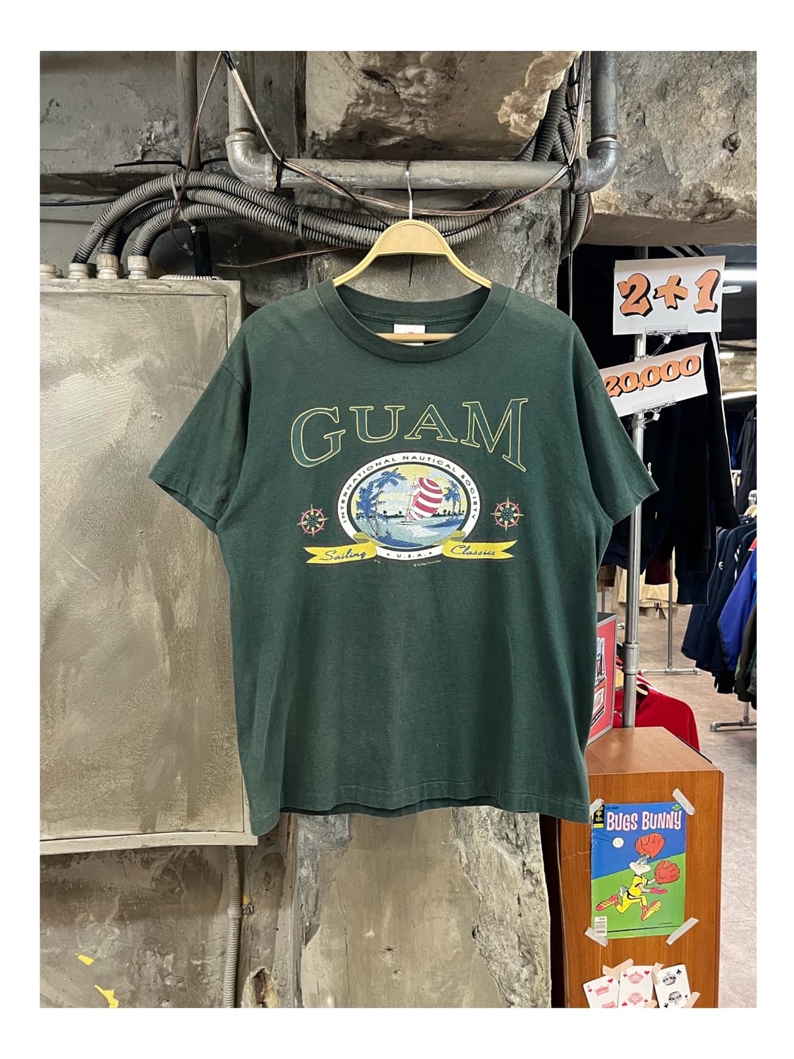 Made in USA 괌 프린팅 반팔티 그린 L #csz3409 상품이미지1