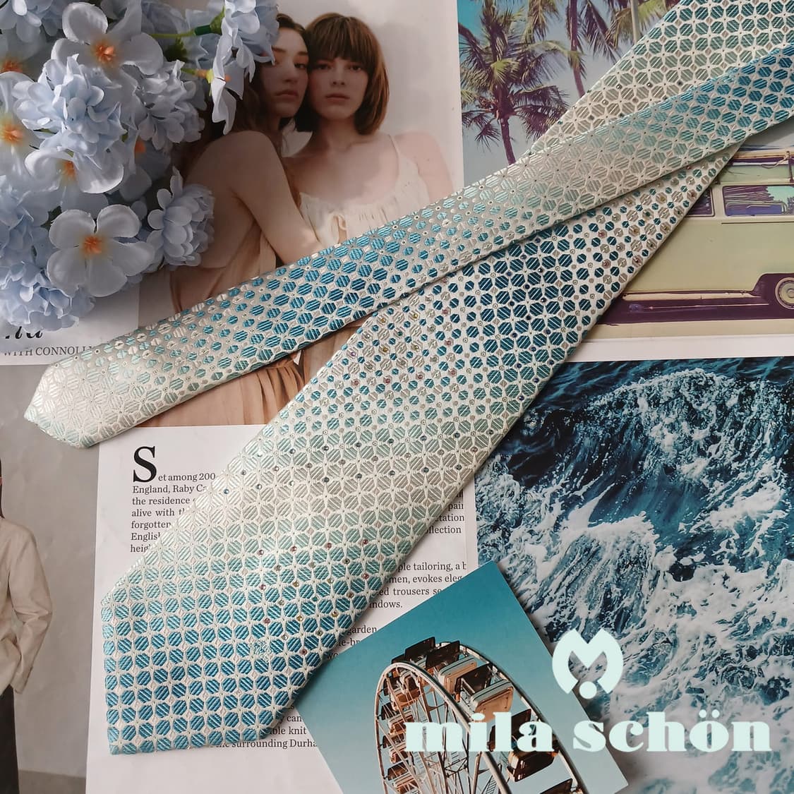 밀라숀 실크 아이보리 기하 패턴 넥타이 8.8cm A등급 A19876
 상품이미지2