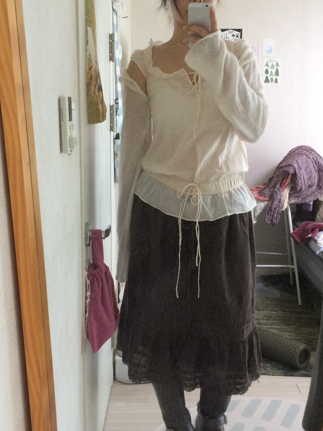 빈티지 마리끌레르 bis 밴딩 레이스 미디 스커트 상품이미지3