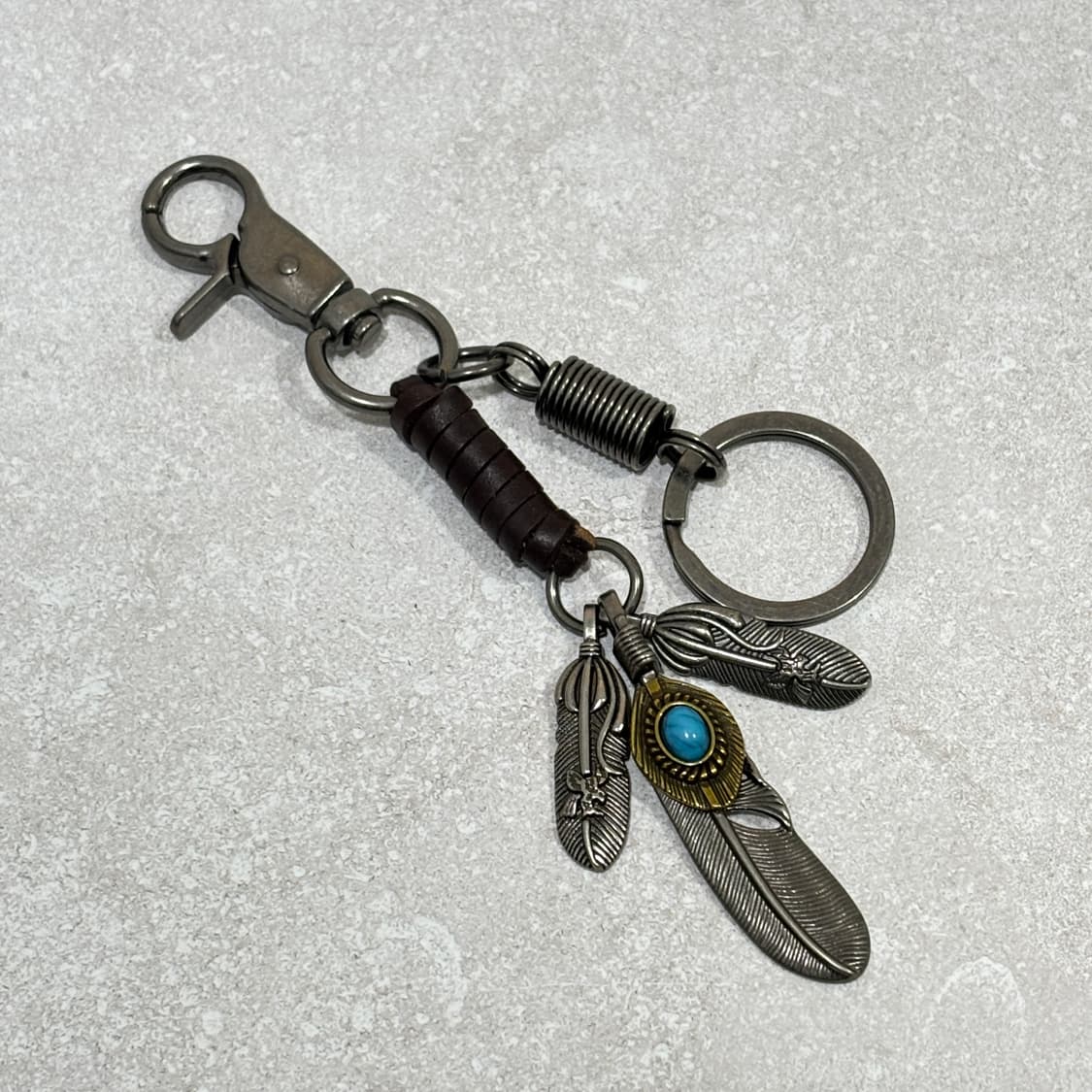 Oribell 터키석 깃털 엔틱 브론즈 소가죽 키링 열쇠고리 브라운 상품이미지6