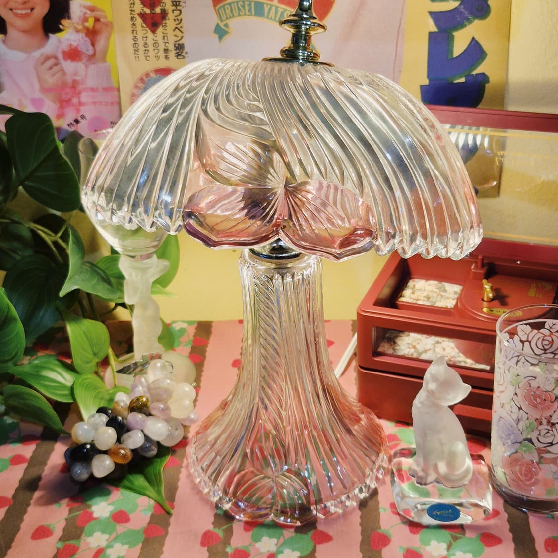 70s 미국 핸드 커팅 크리스탈 컬러 꽃잎 머쉬룸 램프 상품이미지9