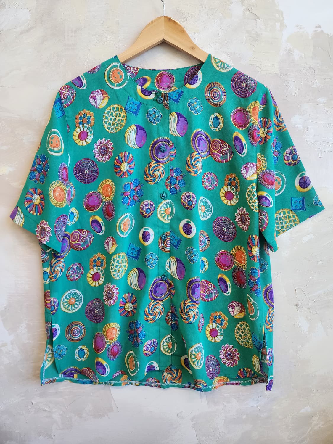 일본빈티지 패턴 반팔 블라우스 상품이미지1