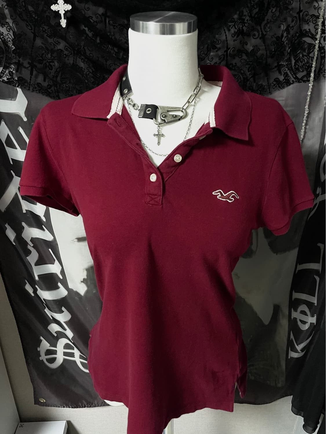 Hollister 00s 홀리스터딱붙반팔슬림카라티y2k오네갸루핀터깔폴로티 상품이미지3