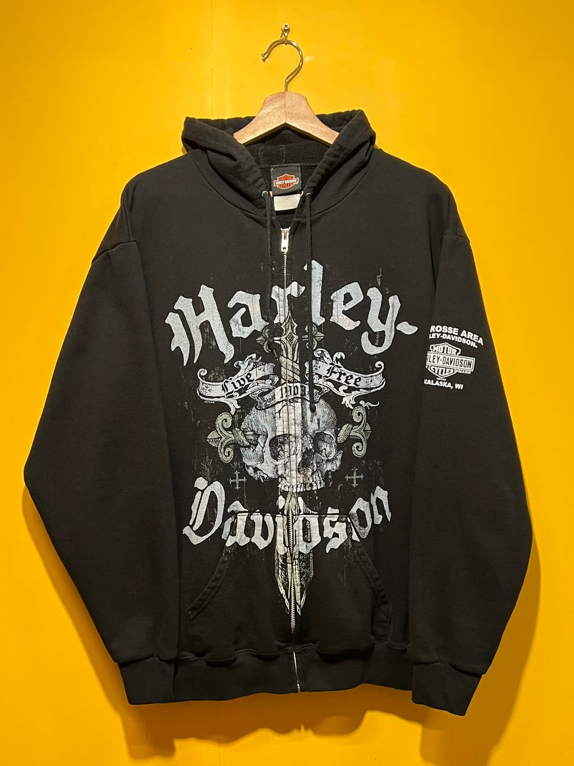 [L] 할리데이비슨 스컬 후드집업 블랙 빈티지 바이커 아메리칸 캐주얼 상품이미지1