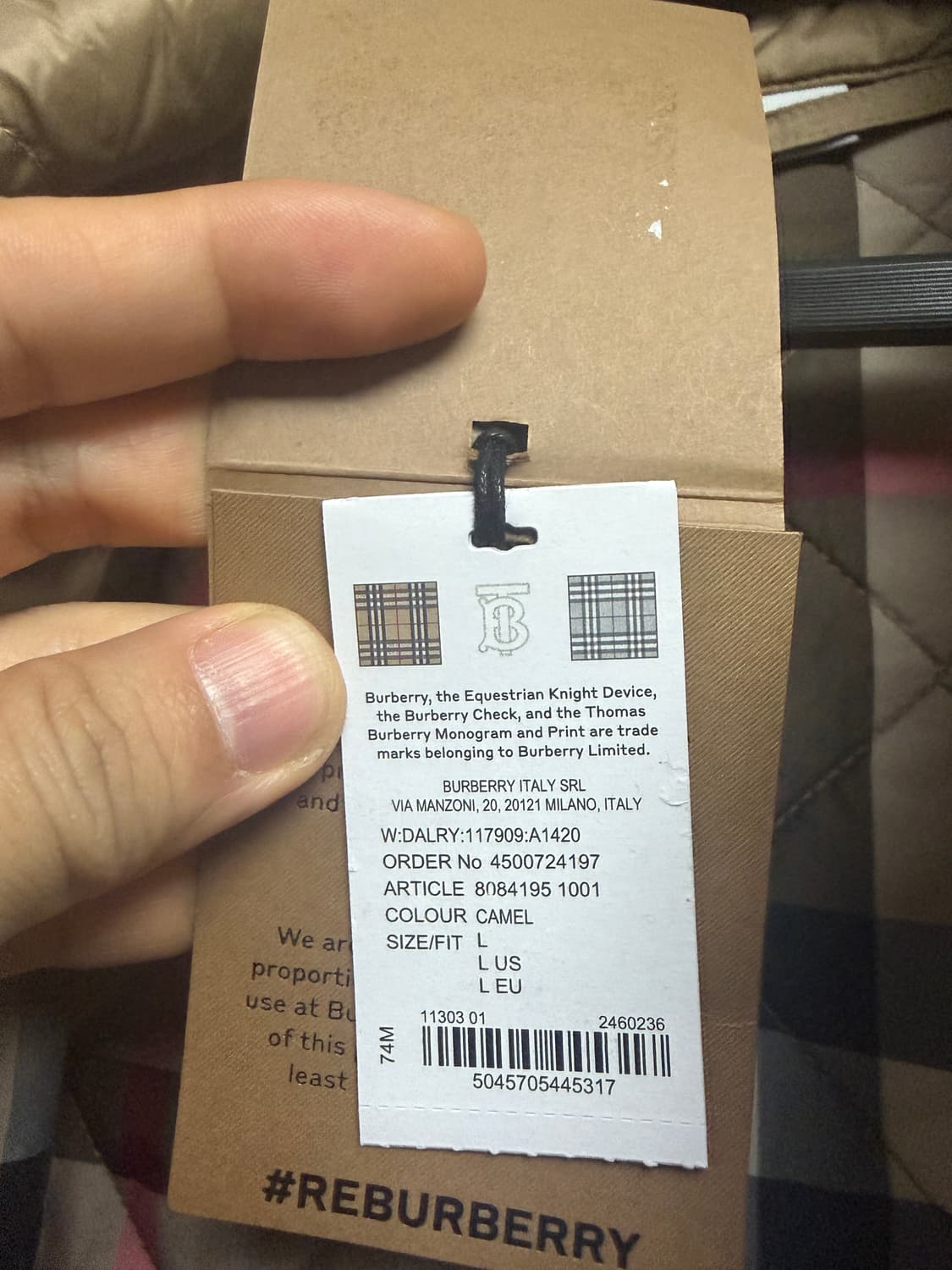 버버리 달리 퀼팅 자켓 L 카멜 새제품 상품이미지5