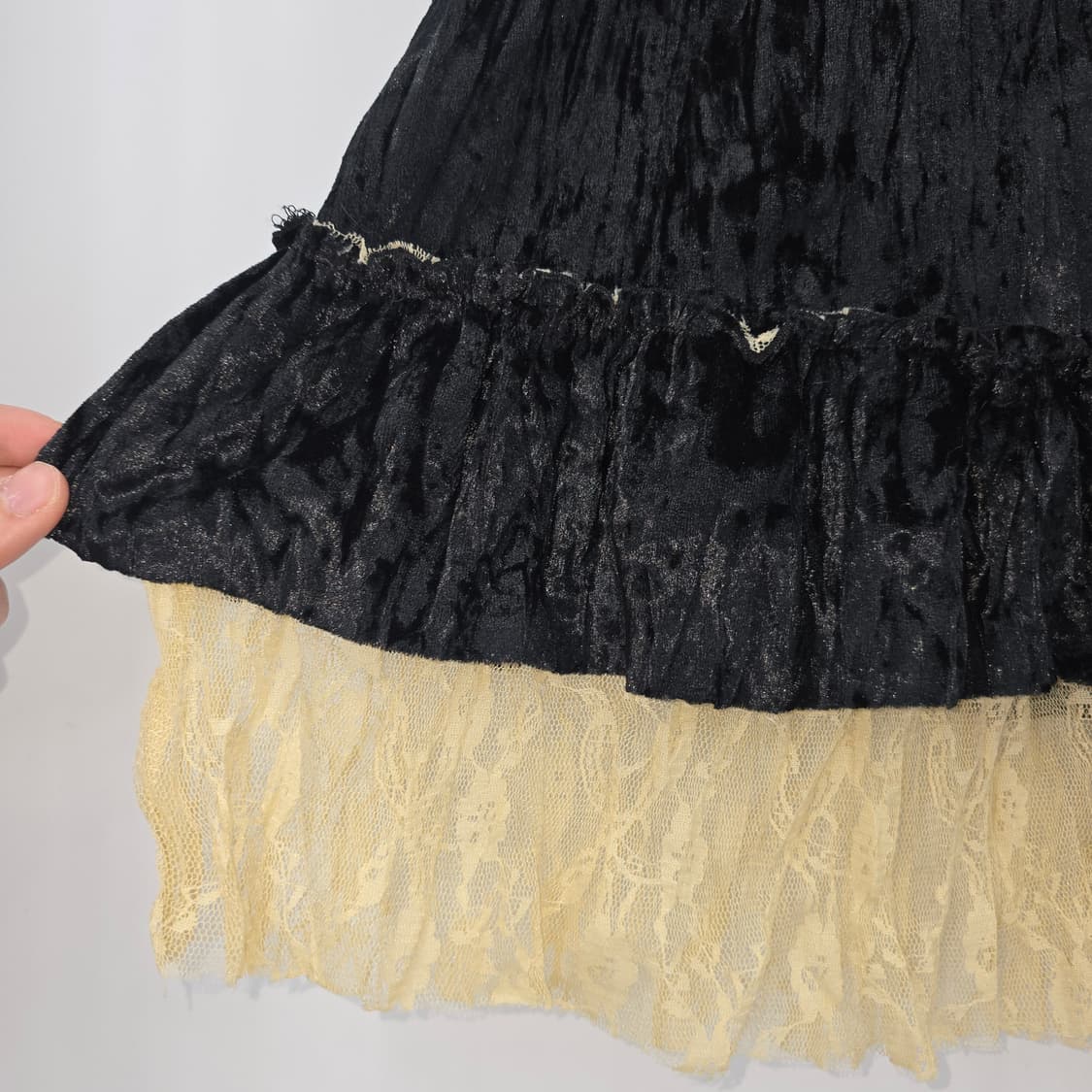 일본 빈티지 블랙 벨벳 레이스 롱 슬립 원피스 상품이미지5