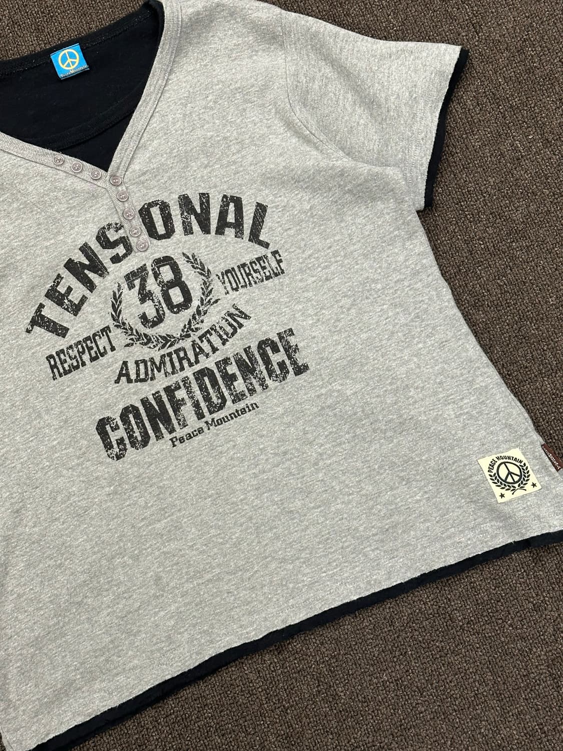 XL)Japanese vintage 여성 그레이 헨리넥 레이어드 반팔 상품이미지5