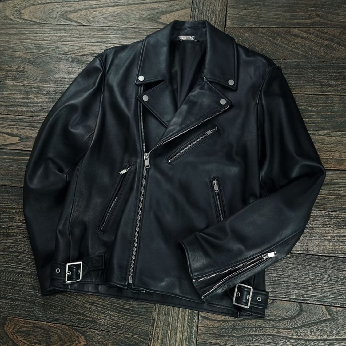 [드로우핏] 리얼 램스킨 양가죽 사선 라이더 자켓 블랙 M18908 상품이미지1