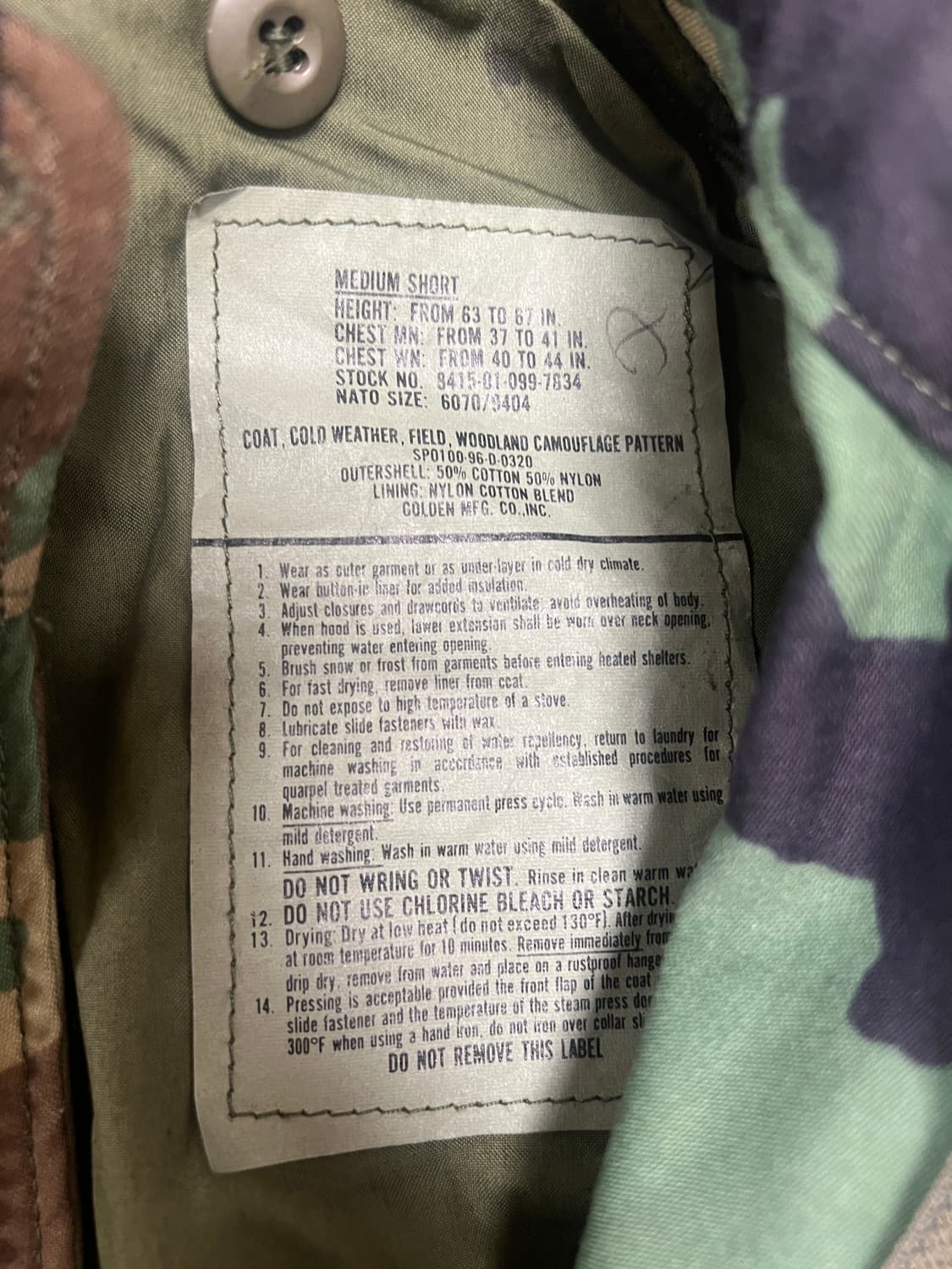 90s U.S. Army OG M65 우드랜드 필드자켓 M-S 상품이미지7