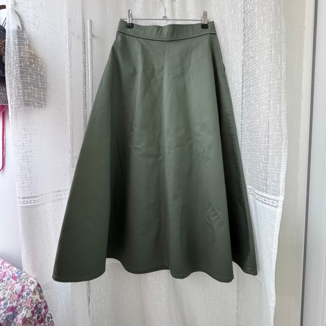유니클로 카키 면 S라인 롱치마 S 상품이미지1