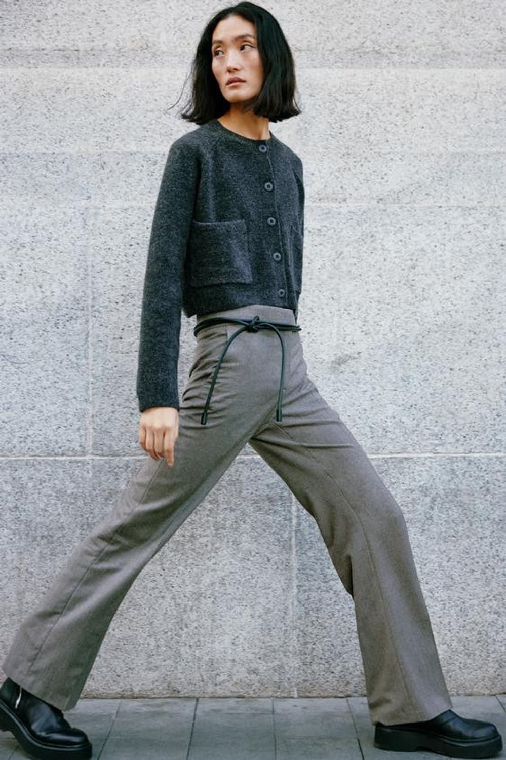 자라 니트 크롭 재킷 차콜 M 상품이미지4