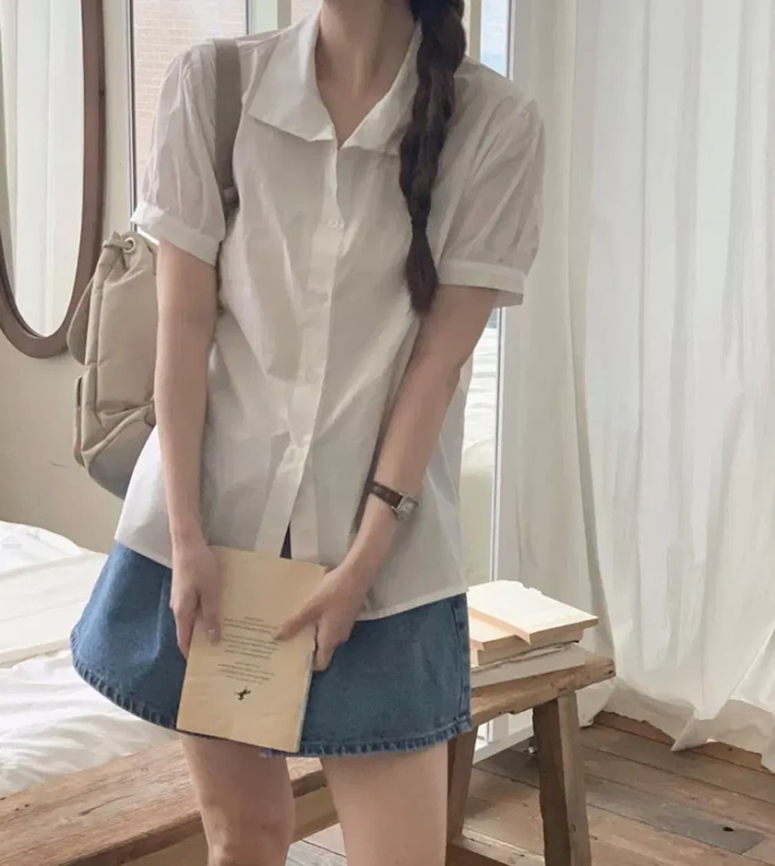 뮤트크레메 레체 하프 blouse 블라우스 아이보리 상품이미지1