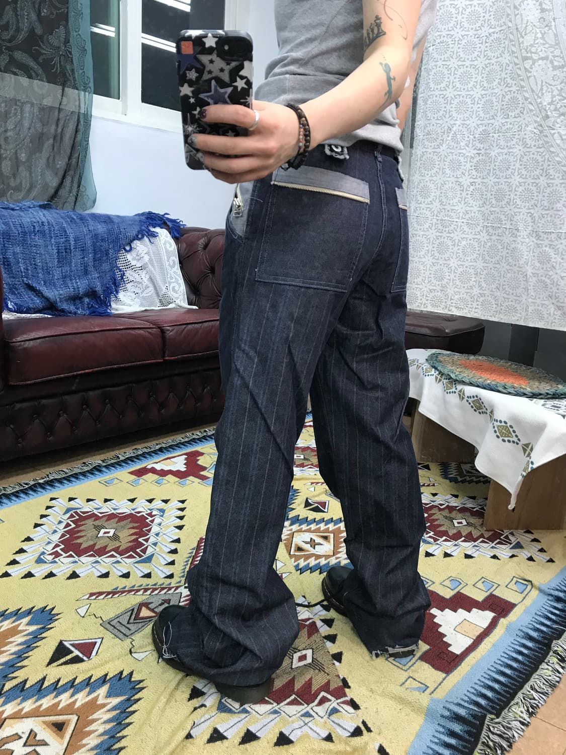 빈티지 지퍼 디테일 스트라이프 데님팬츠 (Z1017) 상품이미지2