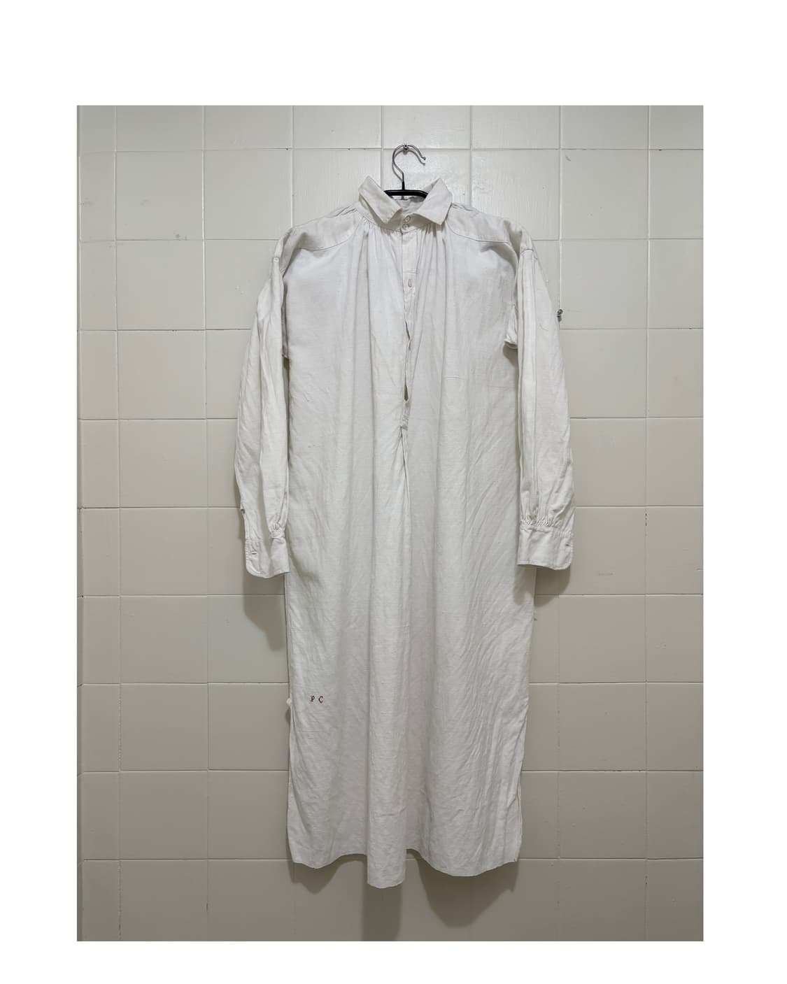 1910s 프렌치 빈티지 린넨 스모크 원피스 상품이미지1