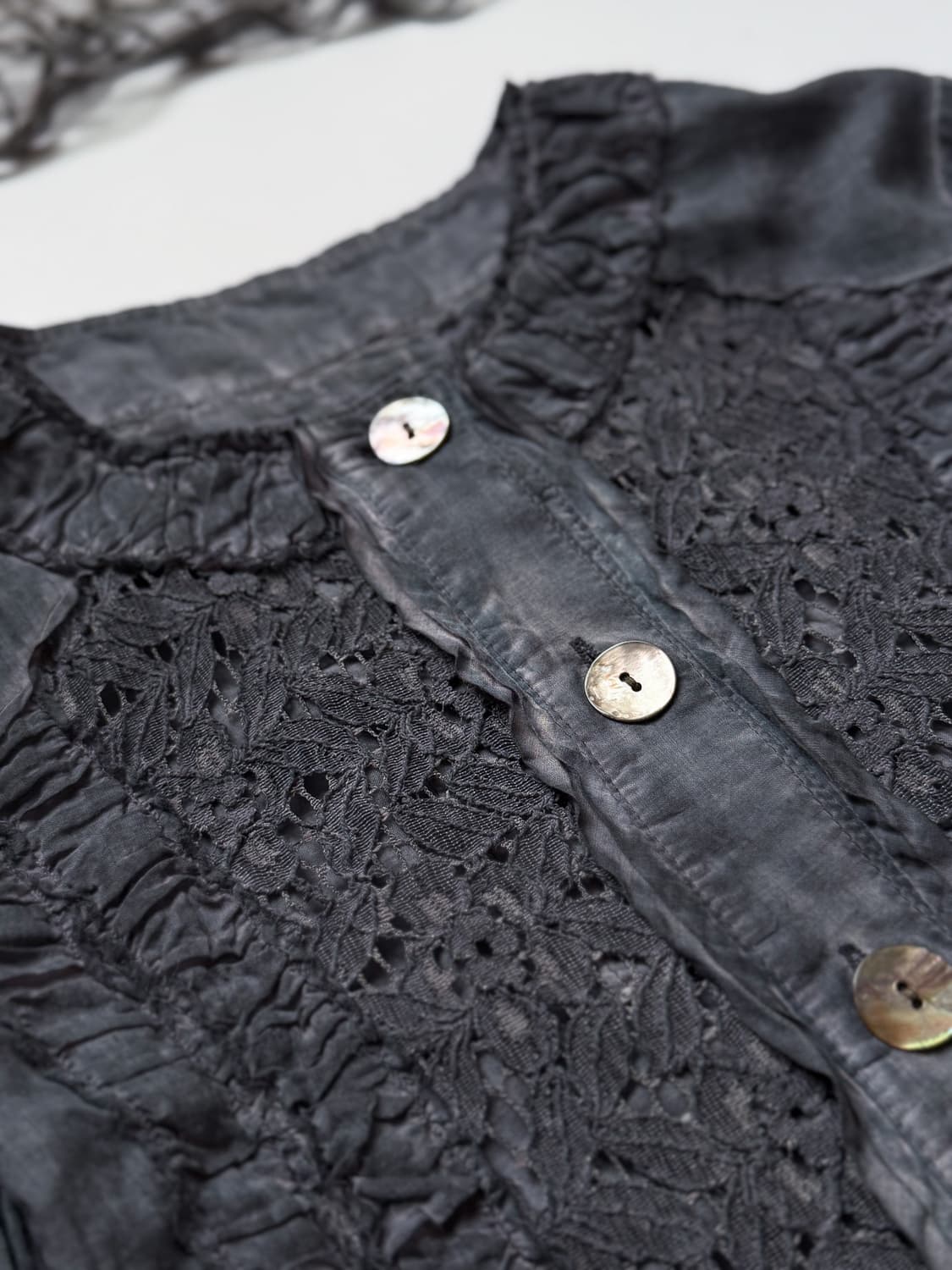 Linen Shirred Lace Punching Blouse 0309 상품이미지3