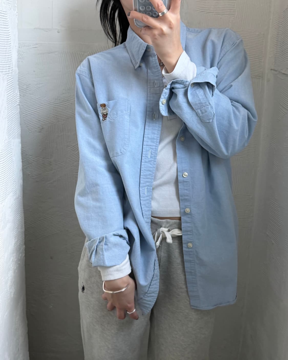 Polo 폴로 랄프로렌 QR신형 스카이블루컬러 포켓베어자수 클래식핏 셔츠 상품이미지8