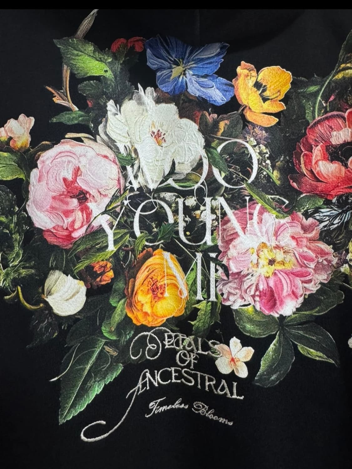 (44)우영미 15fw 플라워 백프린팅 후드티 검정(백화점판) 상품이미지7