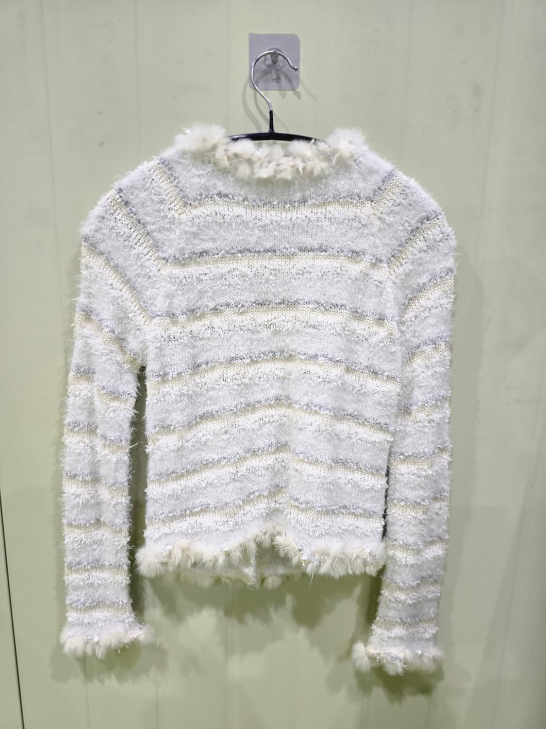 르네 화이트 퍼 트리밍 니트 가디건 일본 빈티지 상품이미지8