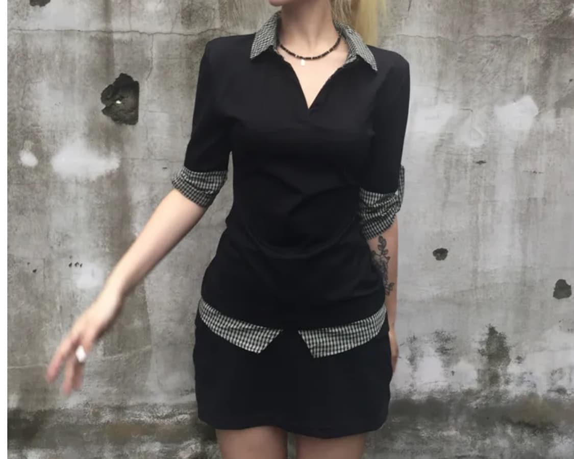 체크 레이어드 반팔 셔츠 상품이미지1