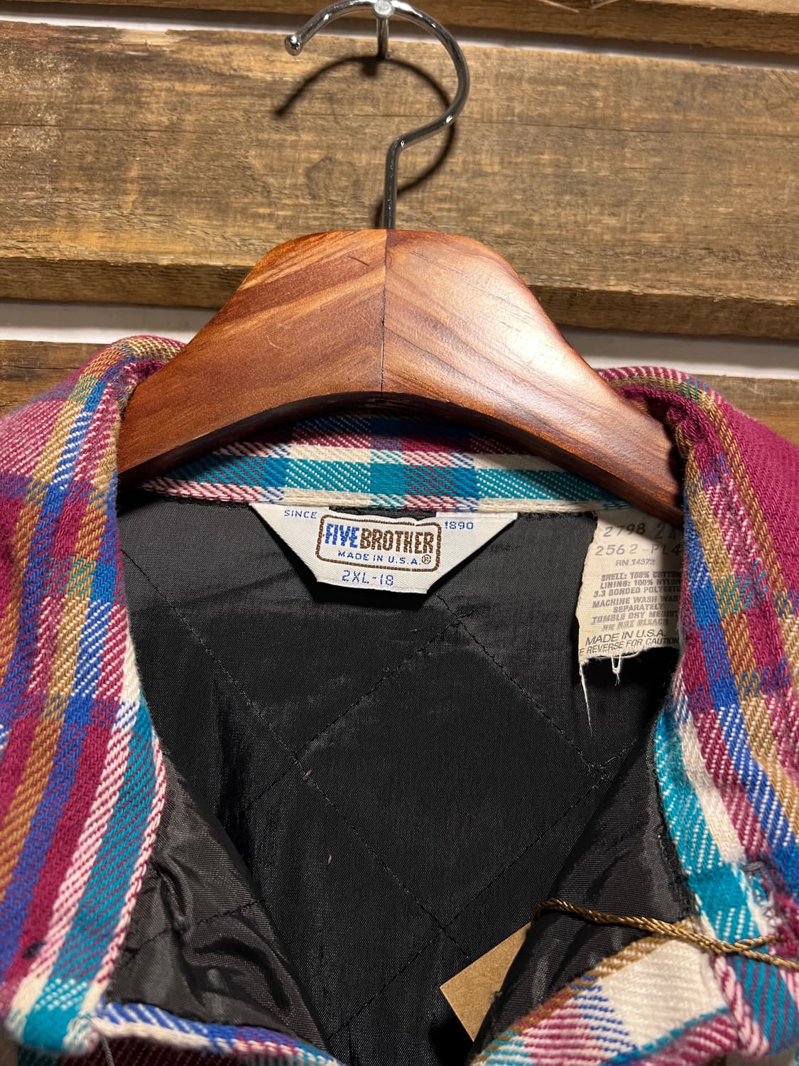 [2XL]FIVE BROTHERS USA Made 퀼팅 체크 플란넬 셔츠 상품이미지2