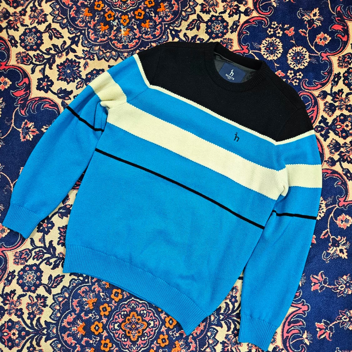 헤지스(HAZZYS) 스트라이프 방풍 니트 스웨터 M 상품이미지1