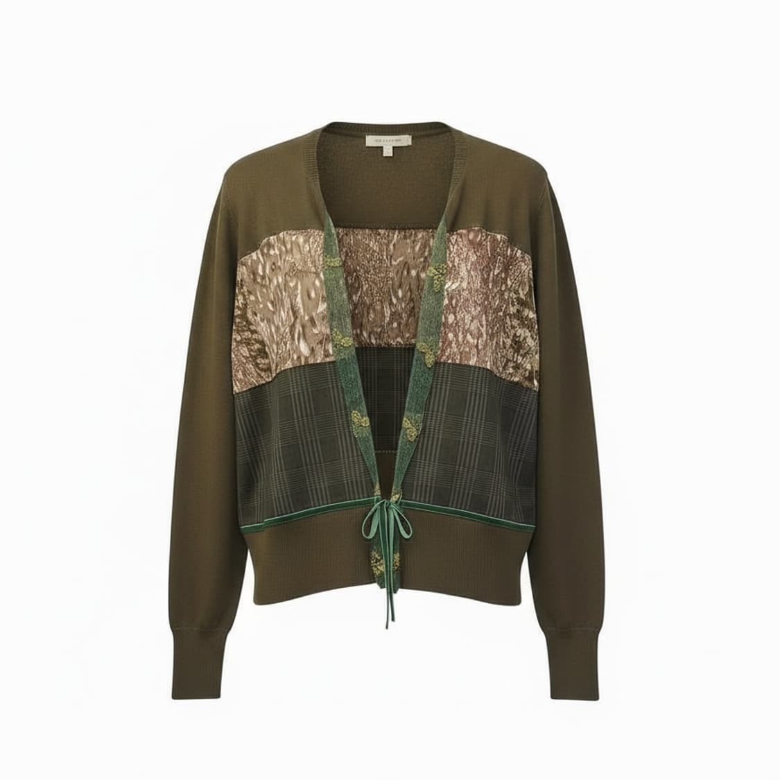 JPN VINTAGE 오픈 니트 가디건 패치워크 스트링 디테일 카키 상품이미지1