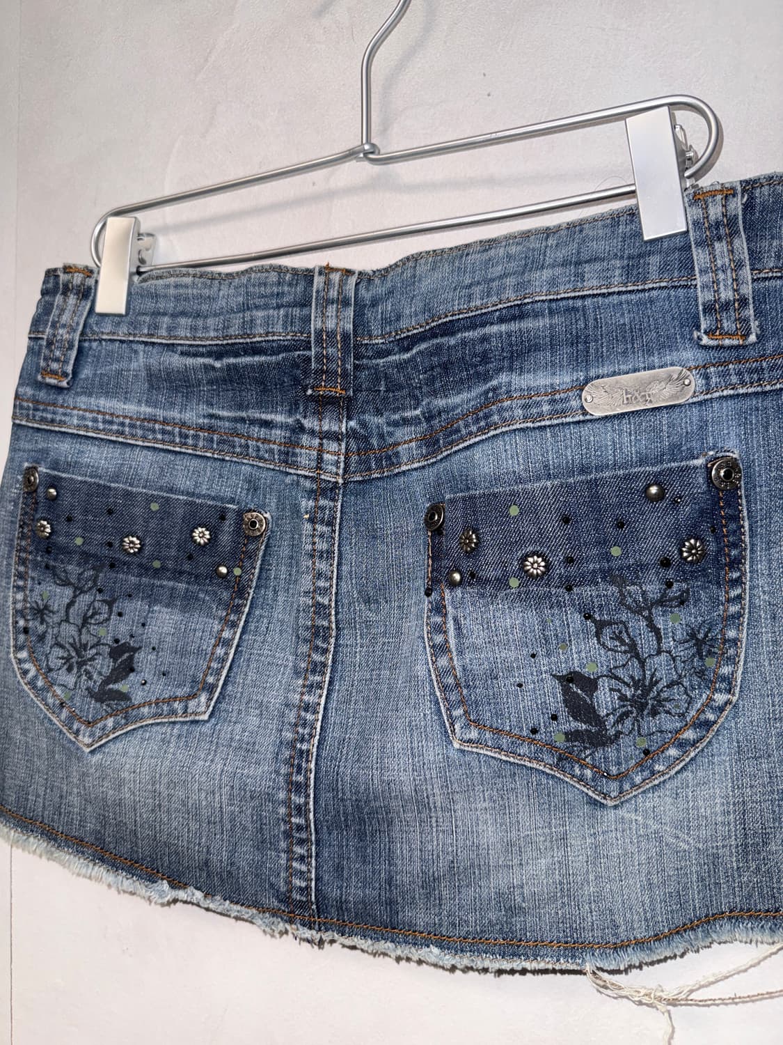 Washing denim oriental flower mini skirt 상품이미지4