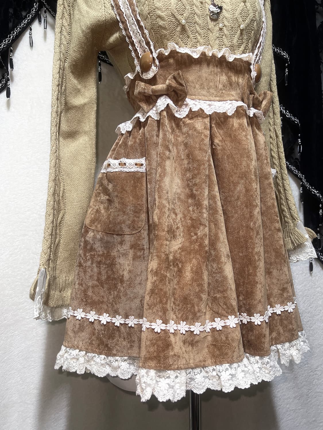 리즈리사 라떼갸루 로걀 프릴 리본 서스펜더 멜빵스커트 원피스 큐롯 로리타 상품이미지4