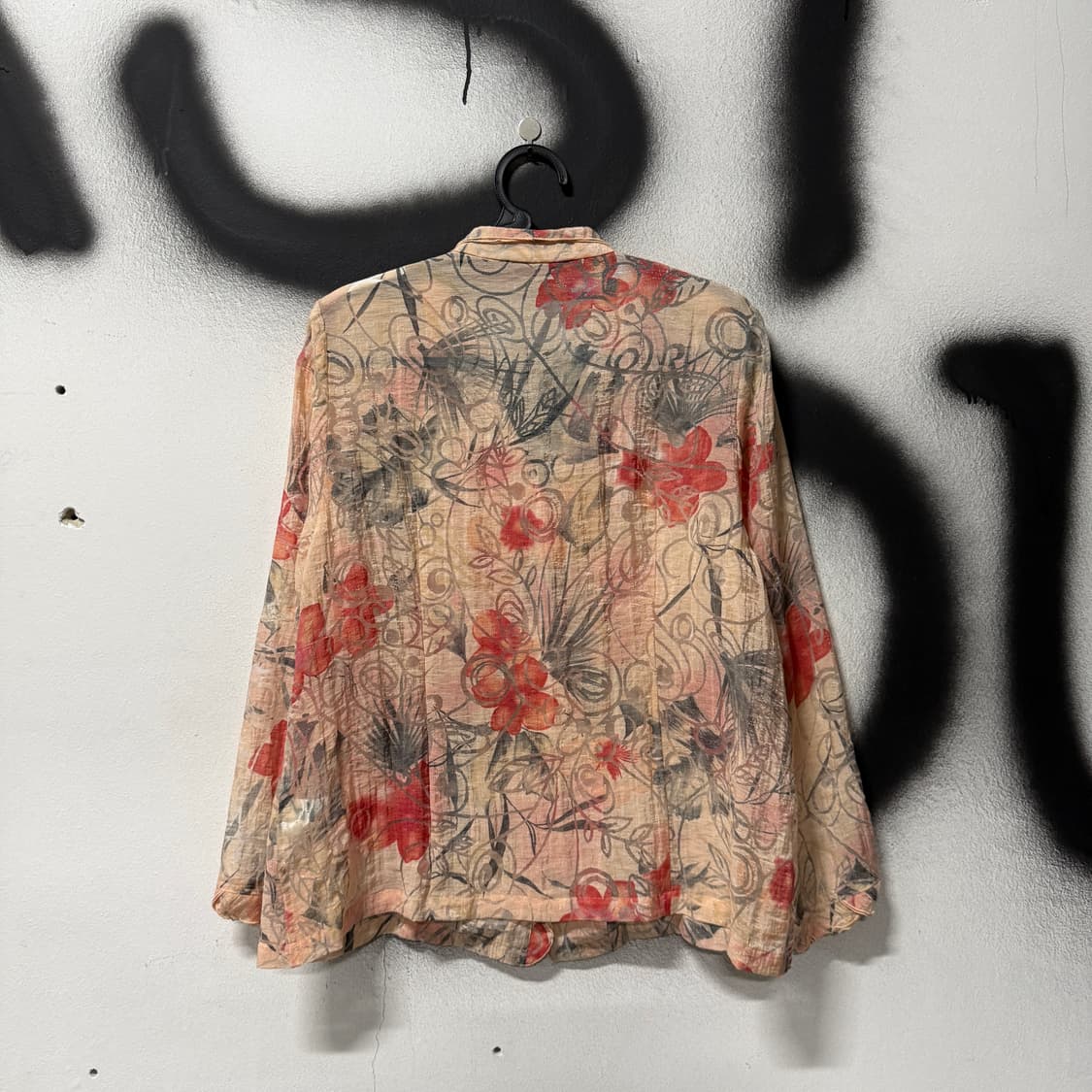 VTG 빈티지 뮤트톤 오리엔탈 플라워 패턴 오간자 시스루 블라우스 자켓 상품이미지2