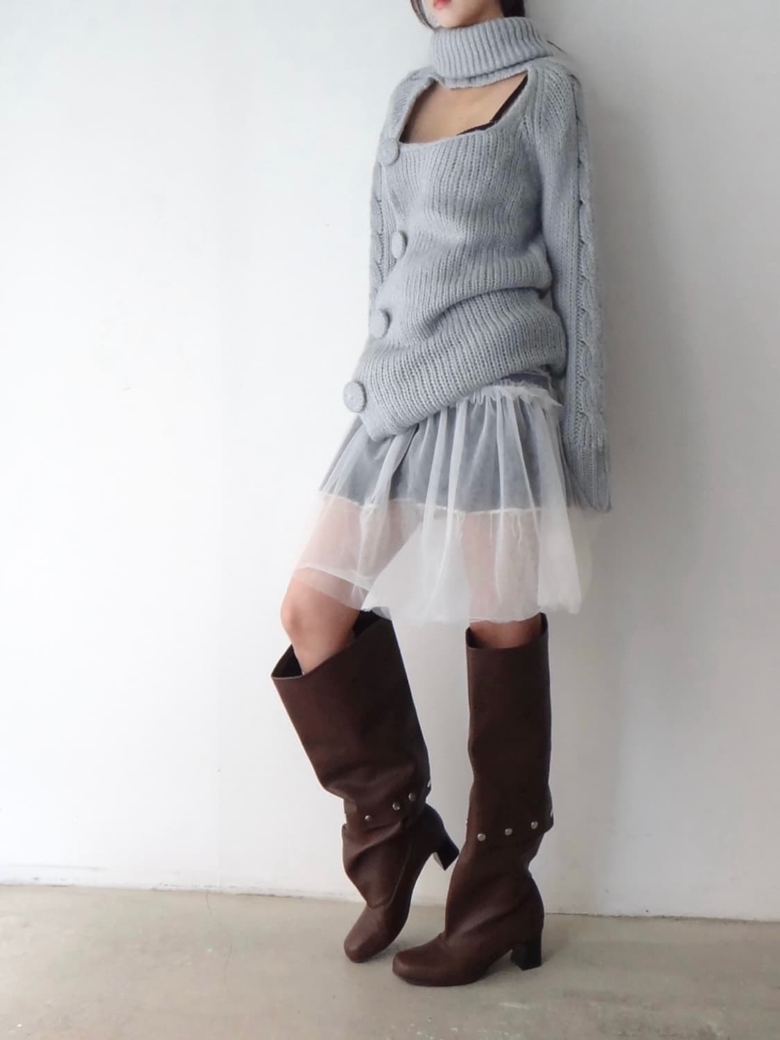 Circle point open knit & ops / lightgrey 상품이미지4