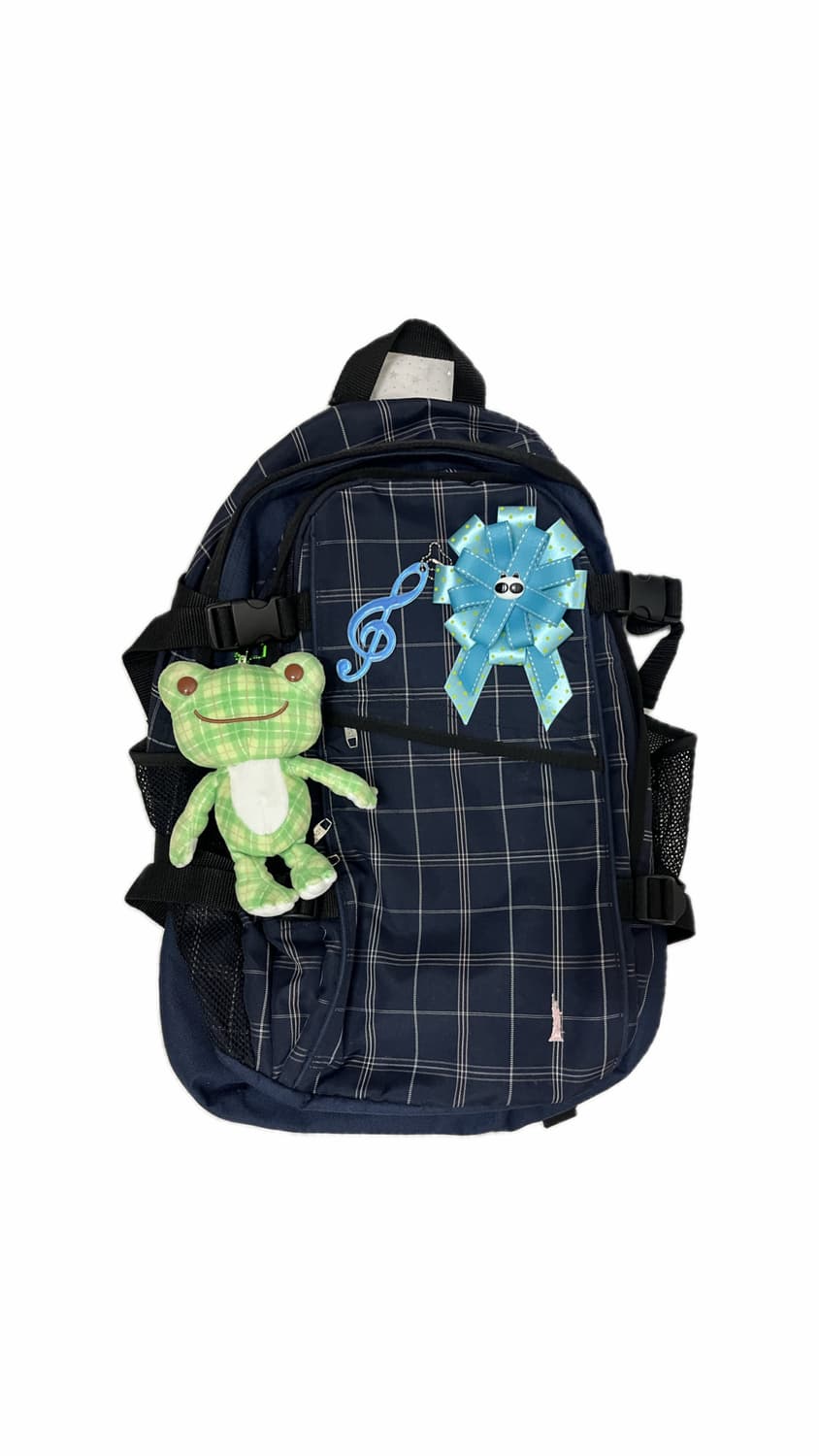 네이비 체크 백팩 + 피클더프로그 그린 🐸 상품이미지1