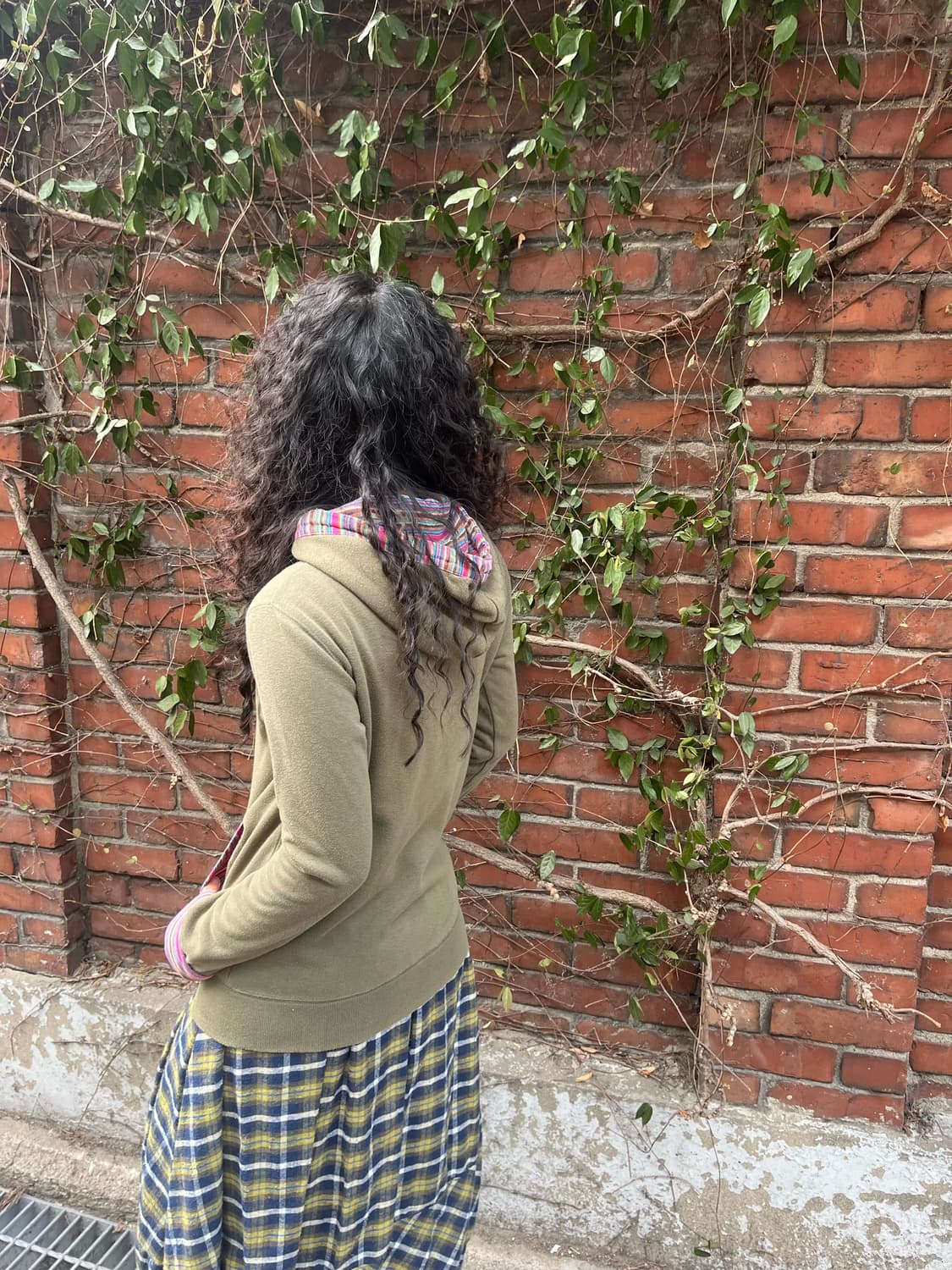 카키 무지개 패턴 포인트 후드집업 상품이미지5