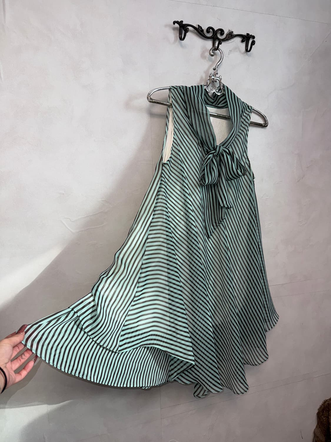 Mint brown chiffon stripe halter ops 상품이미지4