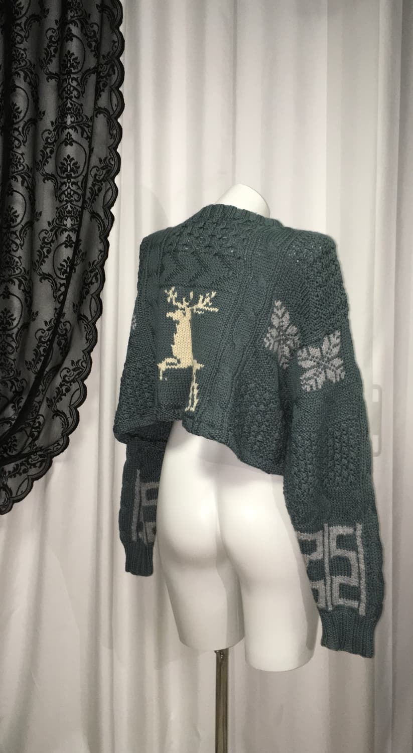 Vintage 커스텀 크롭 사슴 꽈배기 자수니트 틸블루 터콰이즈 청록 상품이미지8