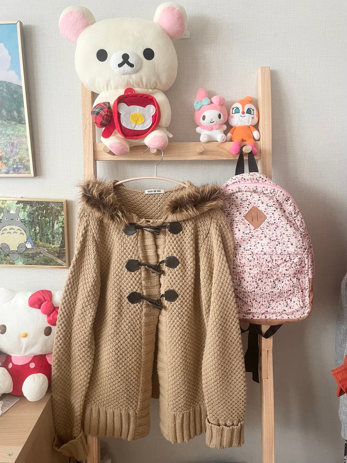 모리걸 빈티지 베이지 후드 퍼 떡볶이 가디건 🤎💛 상품이미지1