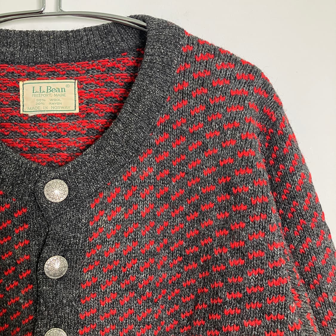 70's 엘엘빈 버드아이 패턴 울 가디건 상품이미지4