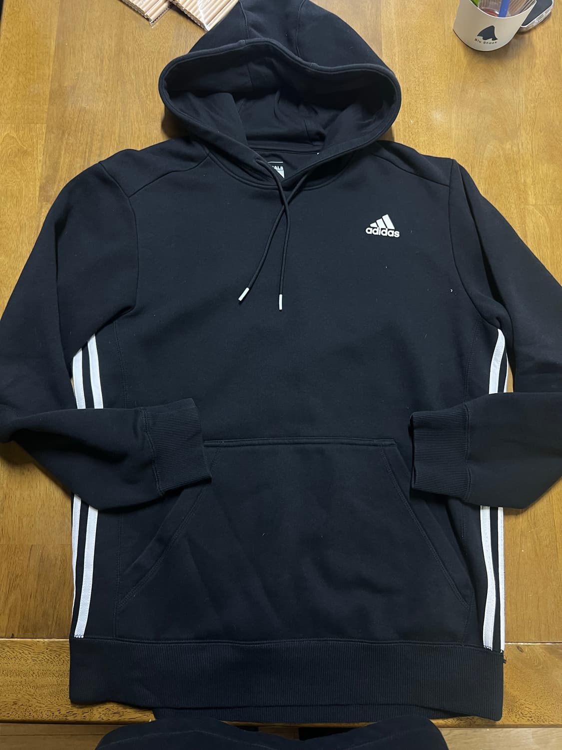 아디다스 에센셜 삼선 후드티 블랙 상품이미지1