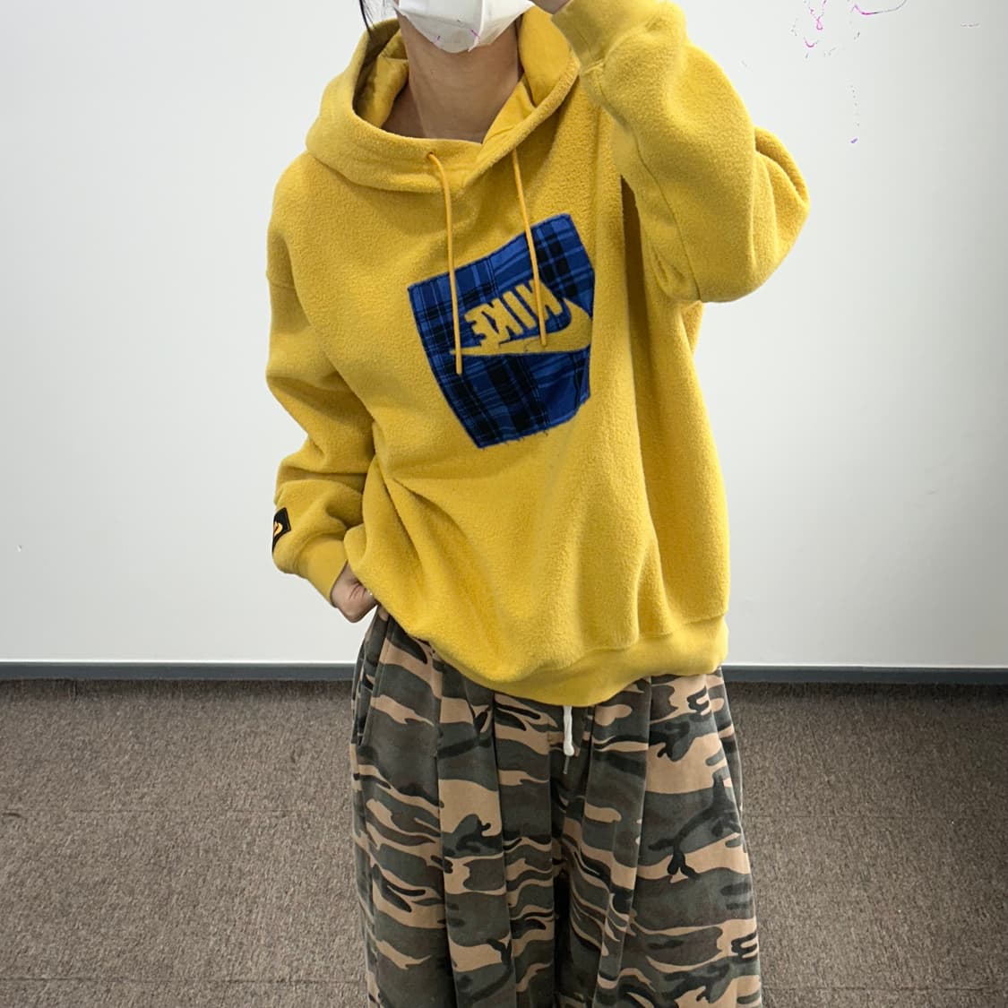 Nike 타탄 체크 박스로고 옐로우 플리스 후드티 상품이미지2