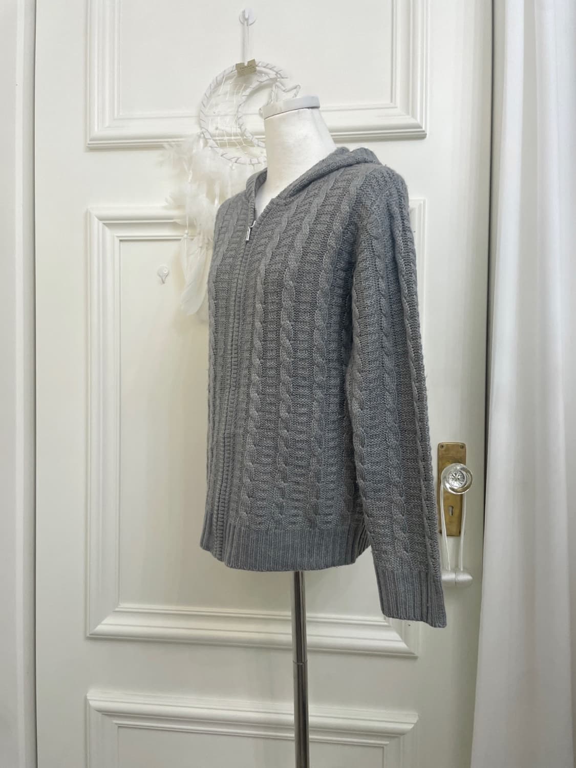 charcoal gray twist basic knit hoodie-zi 상품이미지2