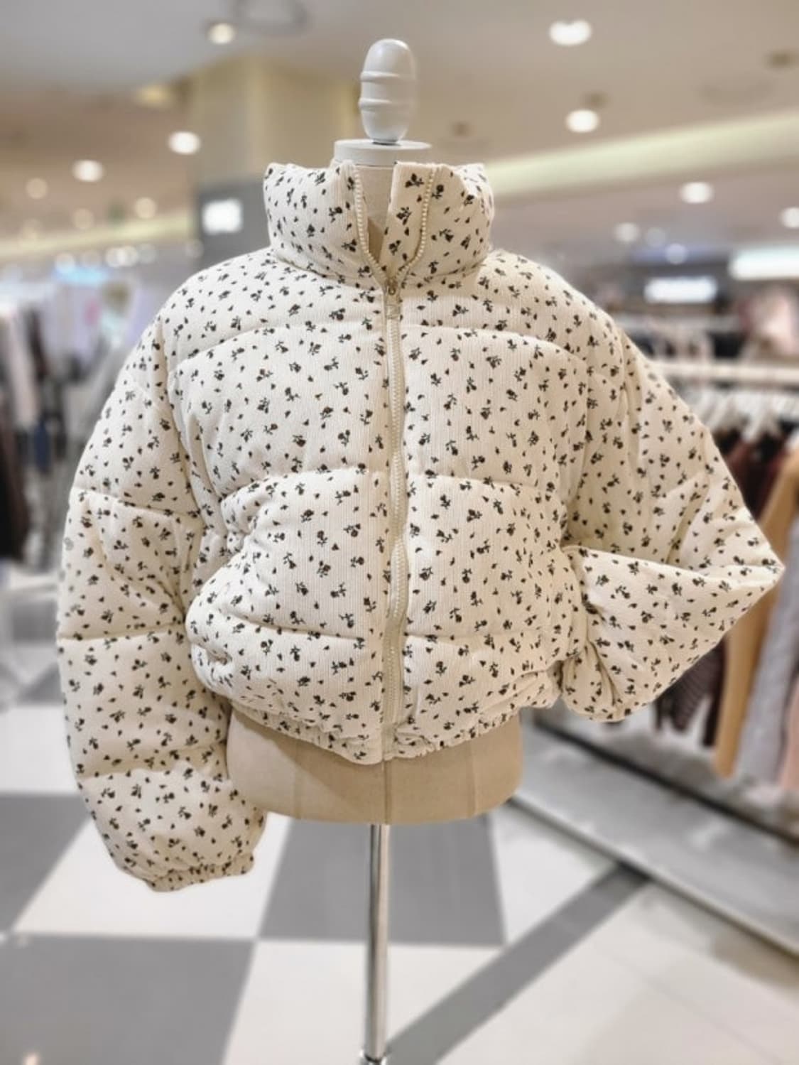 코듀로이 플라워 숏패딩 잔꽃 골덴 세미크롭 점퍼 상품이미지1