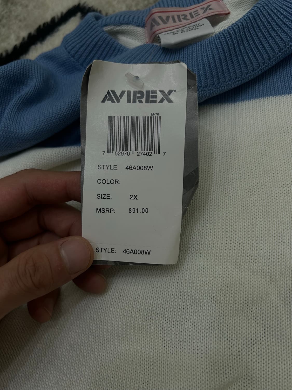[2XL]아비렉스 반팔 니트/화이트블루 상품이미지5