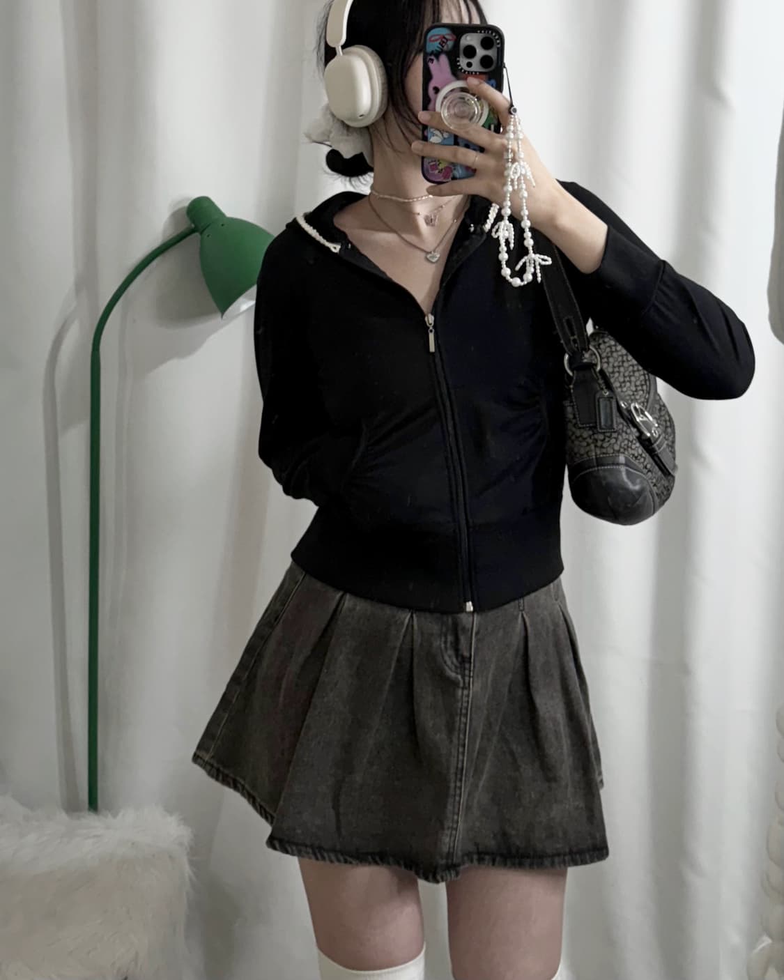 블랙 레이스 셔링 후드 집업 상품이미지1