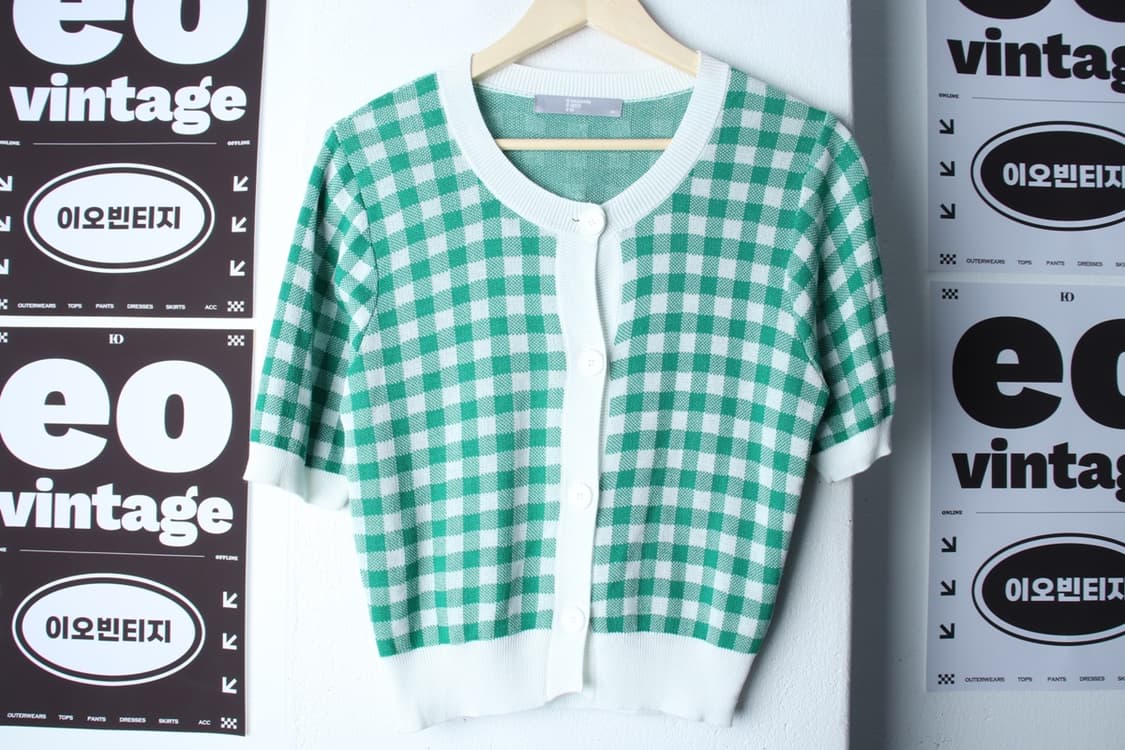 W(M) 에잇세컨즈 반팔 티셔츠 니트가디건 체크 그린-H3H33875 상품이미지2