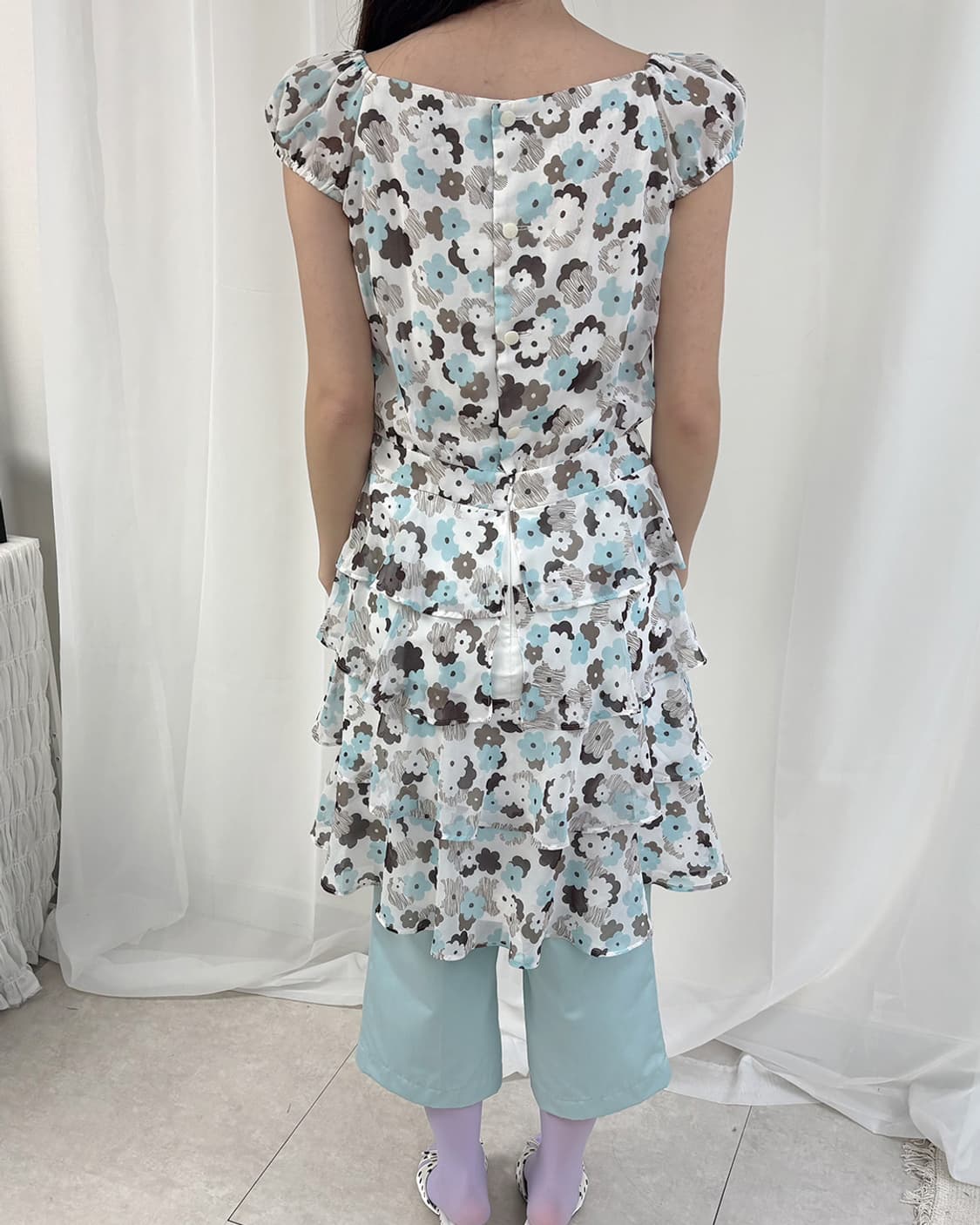 m's gracy민트 초코 플로럴 티어드 원피스 상품이미지3