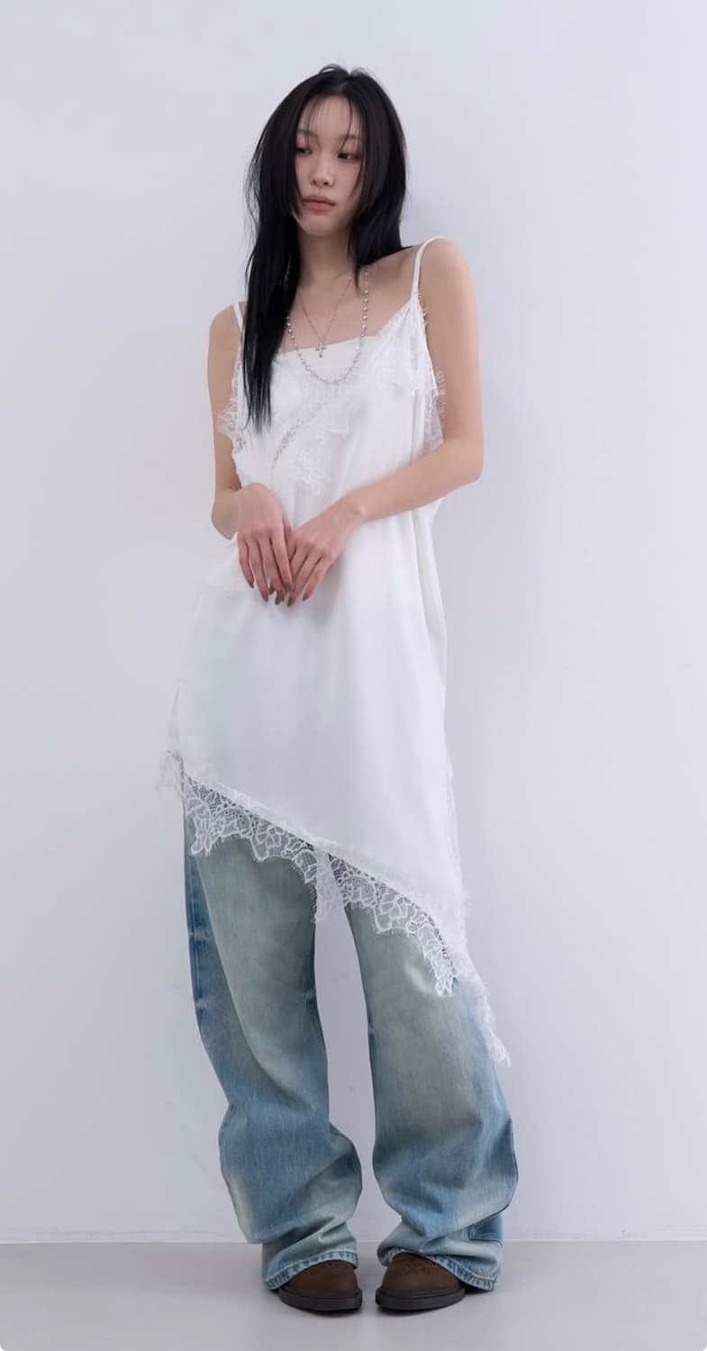 LOWEAR 로웨어 satin unbalance lace ops 상품이미지1