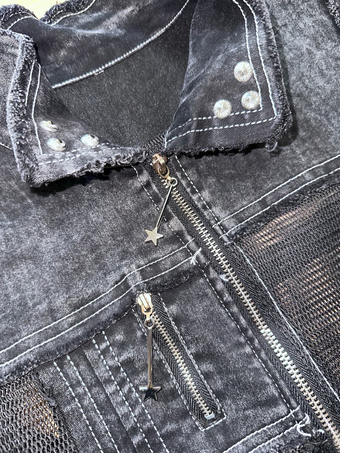 일본빈티지 y2k 그런지펑크 흑청/메쉬 혼합 조끼 상품이미지3